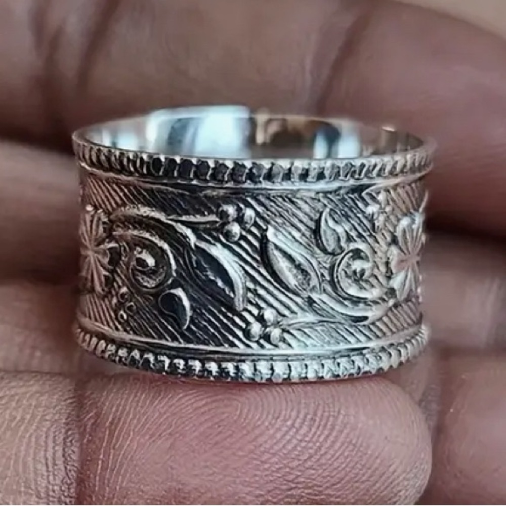 Silver Floral Vine Wide Band Ring